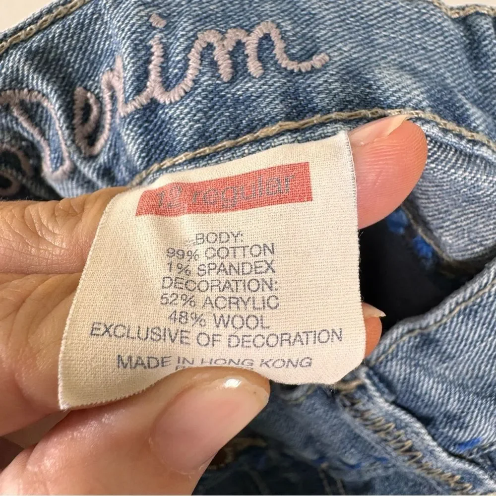 Gap Vintage Girls Y2K Flare Jeans Embroidered Heart Medium Wash Denim Size 12